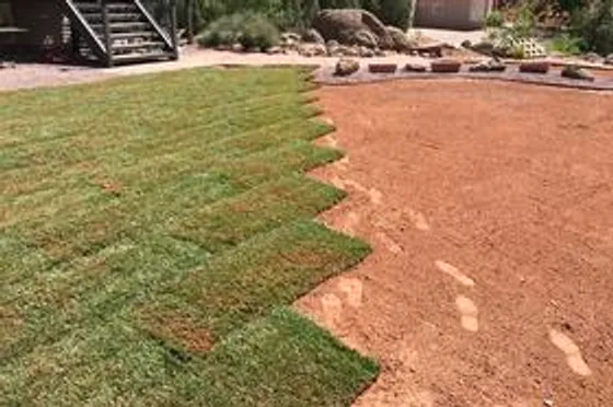 Soil preparation for sod installation in a St. George backyard